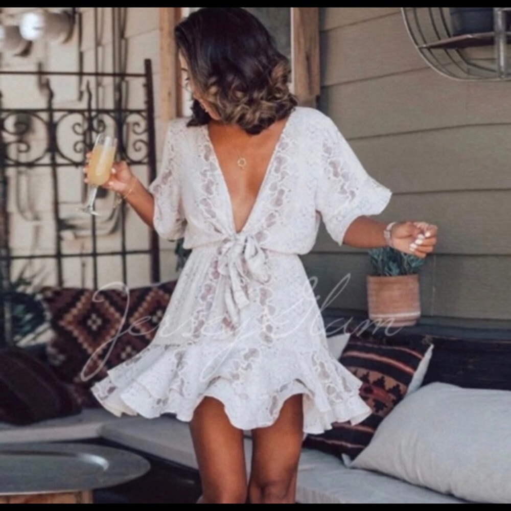 EVERK AKI boho snake Ruffle Hem Mini Dress size:S